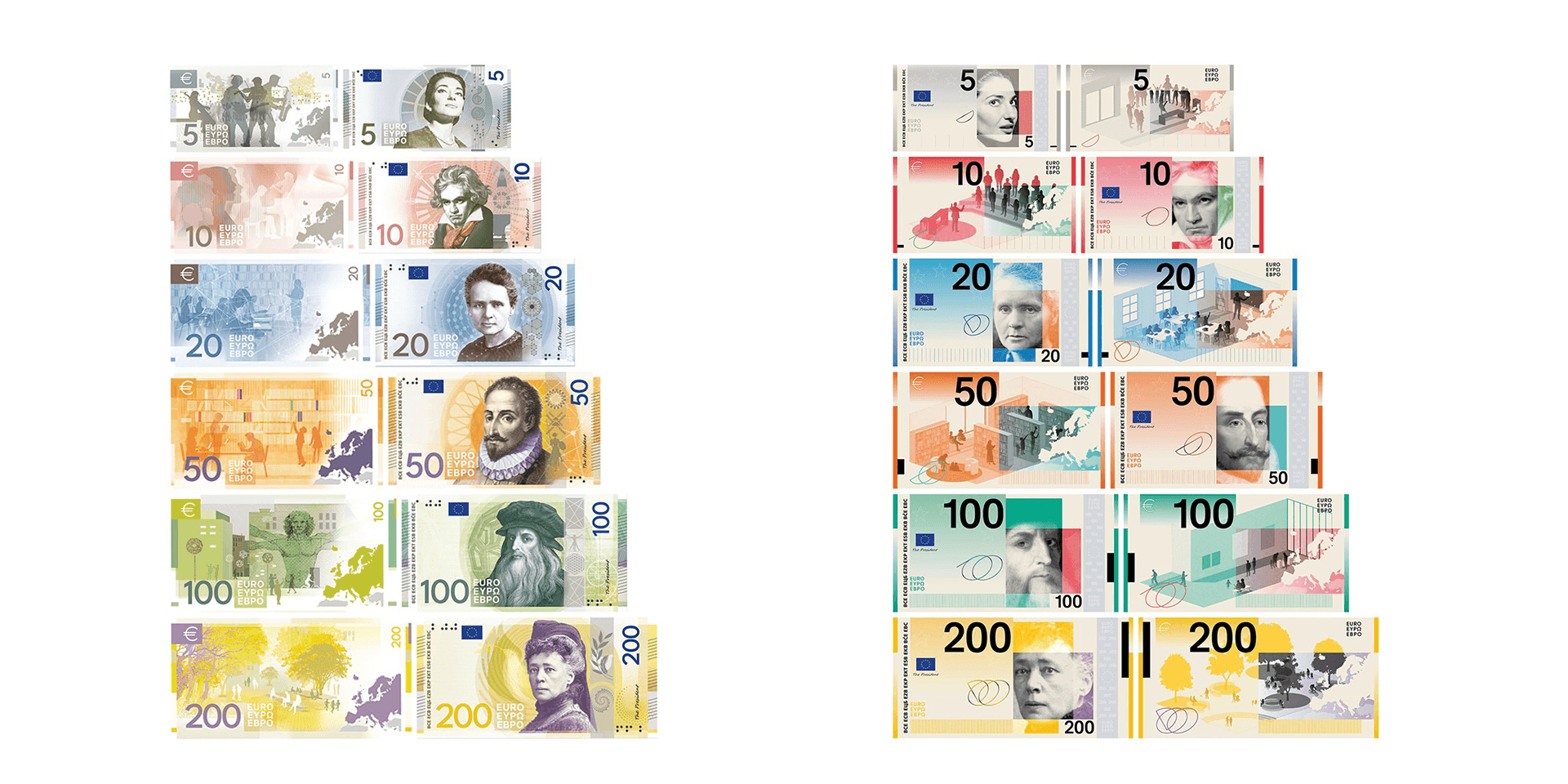 Två förslag på de nya eurosedlarna