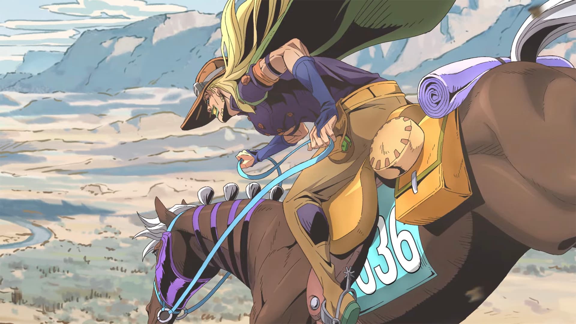 Skärmdump på teasern av JoJo’s Bizarre Adventure: Steel Ball Run