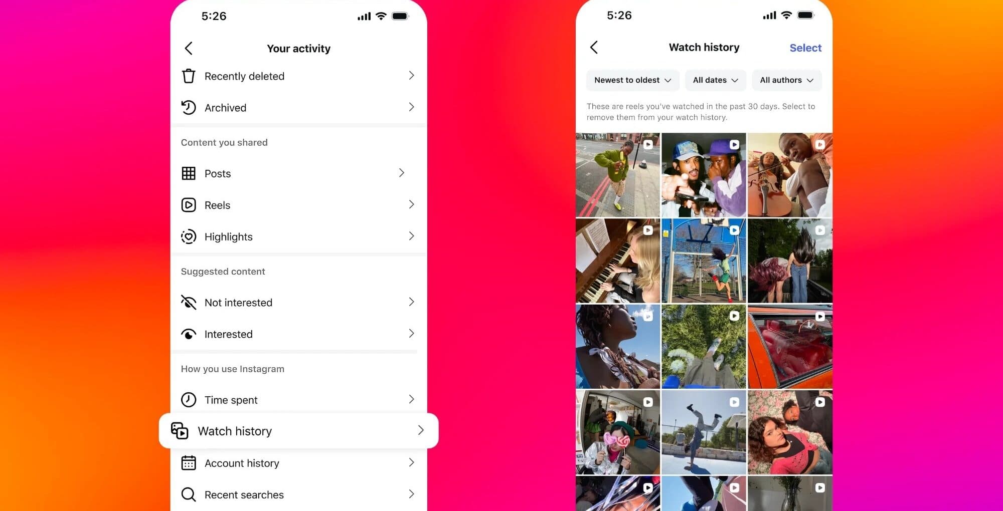Instagram lanserar Visningshistorik till Reels