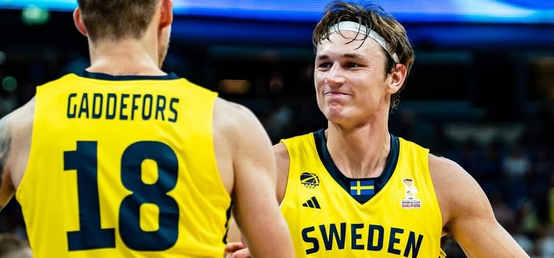 Pelle Larsson under Sveriges match mot Finland i VM-kvalet i basket.