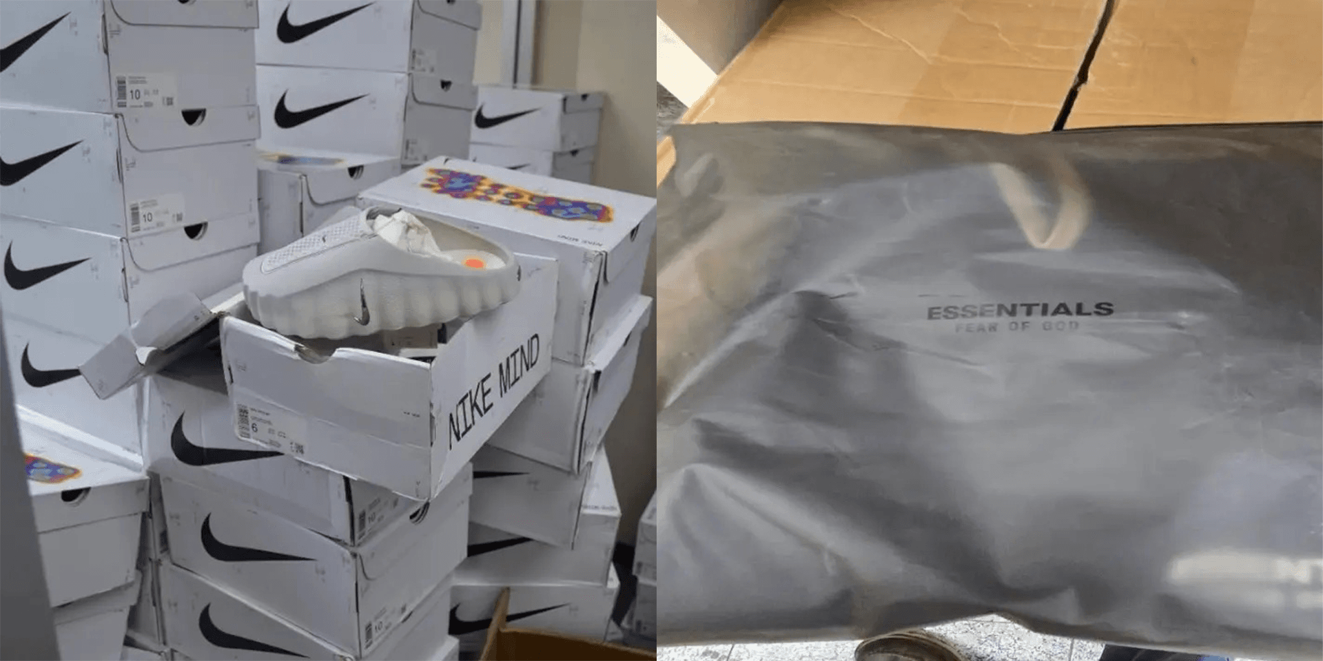 Fejkade Nike Adidas Fear of God värda 100 miljoner hittade i Kalifornien.
