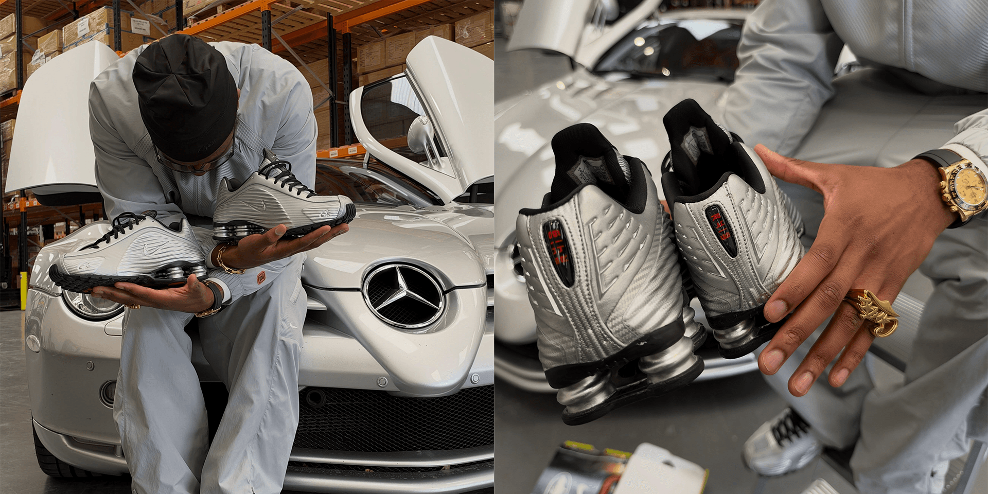 Corteiz x Nike Shox R4 släpps i tre färger.