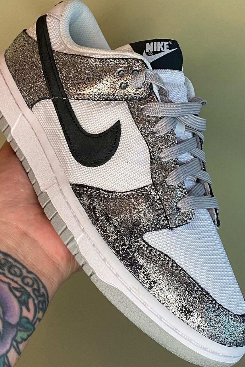 Nike Dunk Low âShimmerâ White/Metallic Silver-Black For Sale â Sneaker Hello